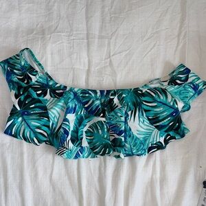 Tropical Leaf Print Off-Shoulder Swim Top